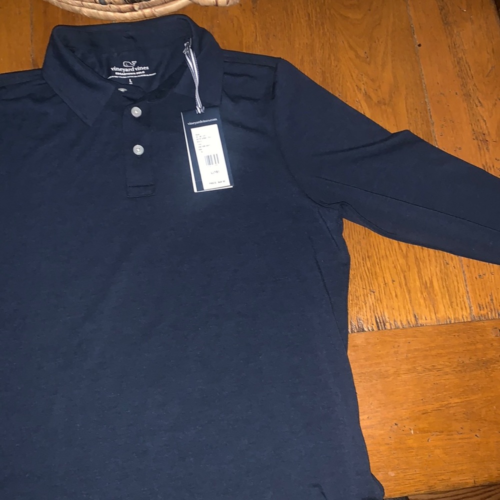 Boys long sleeve navy blue polo